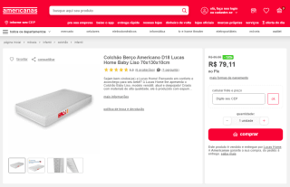 Colchão Berço Home Baby, modelo Americano D18 Lucas - R$ 79,11