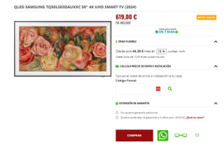 TV QLED 50" Samsung The Frame TQ50LS03DAU, 4K UHD, Smart TV por 619€