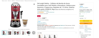 De'Longhi Dedica - Cafetera de Bomba de Acero Inoxidable para Café Molido o Monodosis por 129€