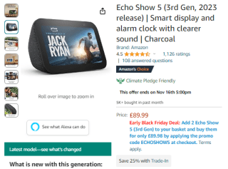 Procure all-new Echo Show 5 sold at Amazon as low as £49.99