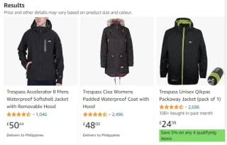 Collect Trespass UK items on Amazon as low as £5.99