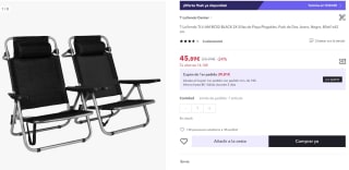 pack de 2X Sillas de Playa Plegables, 45,89€ (33,89€ usuario nuevo)