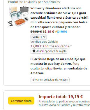 Fiambrera eléctrica de 50 W 1,8 l gran capacidad por 19,19€