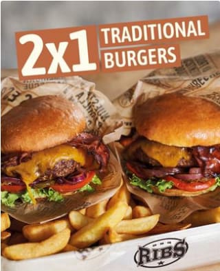 2x1 en Traditional Burguer de restaurante Ribs