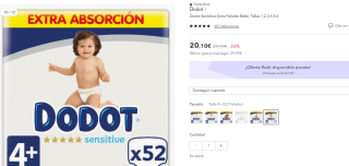 Chollazo Pañales Dodot Bebé Seco Pañales Bebé, Talla 3,4,5,6 por solo 12,17€