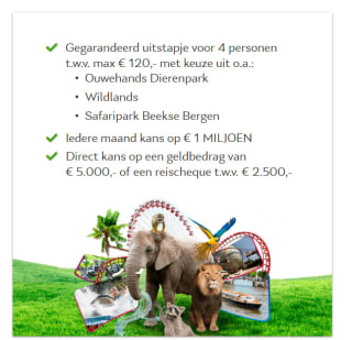 Bij meespelen vriendenloterij uitstapje voor 4 personen naar dierentuin naar keuze