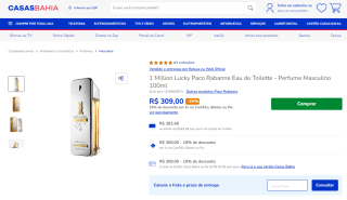 Perfume Masculino 1 Million Lucky por Paco Rabanne de 100ml - R$ 309,90