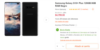 Samsung Galaxy S10+ Plus 128GB a $4,319 en Linio
