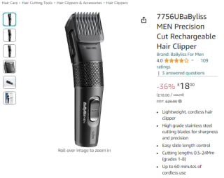 Receive a BaByliss men precision cut rechargeable hair clipper from Amazon for £14