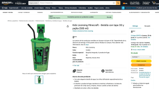 Botella Minecraft con tapa 3D y pajita por 8,99€