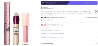Maybelline New York Pack Rutina máscara pestañas, borrador correcto y labial por 15,03€ (cuenta nueva por 9€)