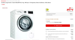 Lavadora carga frontal Bosch WAU28PH1ES de 9 kg, 1400 rpm, 15 Programas, Motor EcoSilence, i-DOS por 367,15€