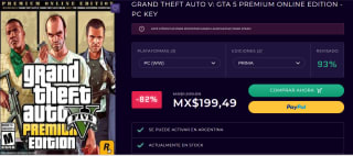 GTA V Premium Online Edition a $199.49 en CDKeys
