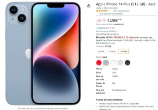 Telefono Apple iPhone 14 Plus de 512GB por 1099€
