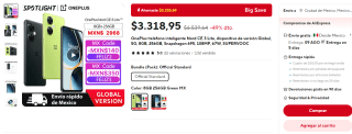 OnePlus Nord CE3 Lite 8GB 256GB por $2,968 en AliExpress con cupón desde MX
