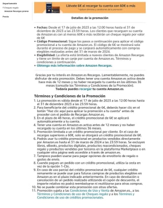 6€ descuento por recargar 60€ en Amazon ( cuentas seleccionados) y 5€ por ver Prime Video