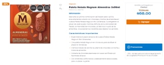 Paleta Helada Magnum Almendras 3x90ml por $68 en Chedraui