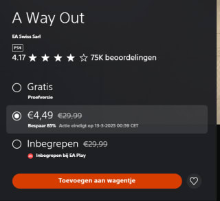 A Way Out voor €4,49 in de Playstation Store
