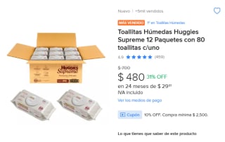12 Pack Toallitas Húmedas Huggies Supreme $480 | Descuento Mercado Libre