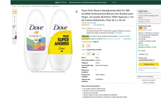 10 desodorantes Dove Roll On 48h Invisible Antimanchas Blancas Sin Alcohopor 11,95€