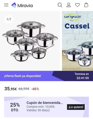 San Ignacio Bateria de Cocina 12 Piezas Acero Inoxidable en Color Cromado colección Cassel por 26,96€.