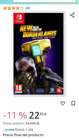 New tales from the Borderlands Deluxe Ed. Nintendo Switch por 22,35€.