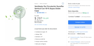 Ventilador Sunoffer Vertical Con 10+5 Aspas por $297 en Mercado Libre
