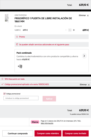 Frigorífico AEG 1 Puerta 1.86m ORK7M391EW por solo 629,10€