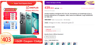 Smartphone OnePlus Ace 2 Pro 12/256GB por 401€