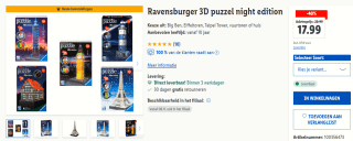 Diverse Ravensburger 3D Puzzel Night Edition voor €17,99 bij de Lidl