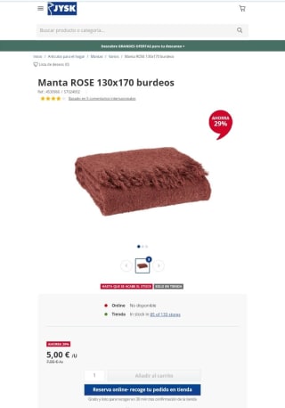 Manta ROSE 130x170 burdeos por 5€.