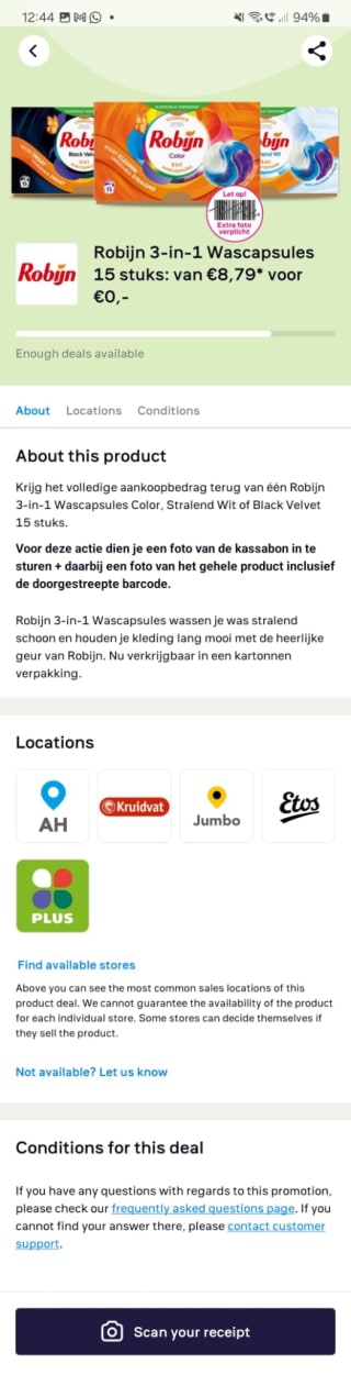 Gratis Robijn dmv cashback twv 18,78 euro