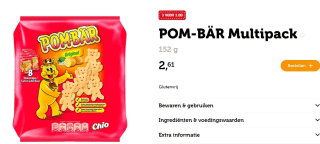 3 zakken Chio Pom bar original multipacks voor €3 bij de Coop