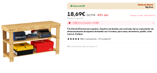 Zapatero de bambú con 3 niveles por 18,69€