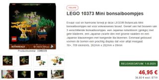 LEGO Botanicals 10373 Mini bonsaiboompjes voor €46,95 bij Proshop