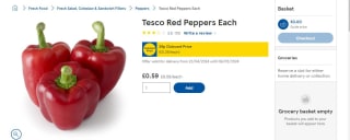 "Tesco Red Peppers: £0.59 Each - Clubcard Price"