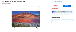 Samsung 50" LED 50TU7172 Crystal-UHD 4K HDR Smart TV EU por 399€