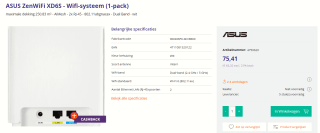 ASUS ZenWiFi XD6S - Wifi-systeem (1-pack) voor €50,41 na cashback bij Azerty
