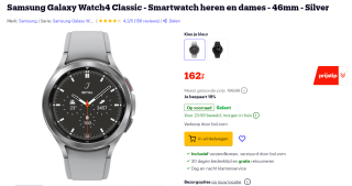 Samsung Galaxy Watch 4 Classic 46mm Zilver voor €162 bij Bol.com