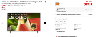 TV OLED 77" LG OLED77B46LA, OLED 4K, Procesador Inteligente 4K α8 por 1.499€