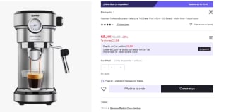 Cecotec Cafelizzia 790 Steel Pro Cafetera Espresso por 68.39€ (Cuenta Nueva 56.39€)