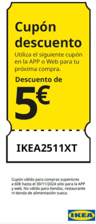 Código 5€ Descuento por compras mínimas de 60€ en Ikea