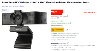 Trust Teza 4K Ultra HD-webcam voor €79,99 bij Bol.com