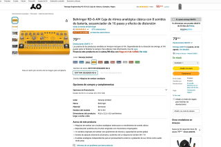 Caja de ritmos Behringer RD-6-AM analógica clásica con 8 sonidos de bateríaa secuenciador de 16 pasos y efecto de distorsión por 79,99€