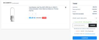 Ventilador de Pie WiFi Ø25.5cm 26W 9 Velocidades compatibles con Amazon ALEXA o Google Hom por 49,45€