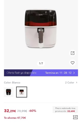 Solmira Freidora de 6 Litros 1400W de aire caliente sin aceite por 24,22€.