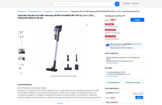 Aspirador Escoba sin Cable Samsung JET60 VS15A6031R4 410W 2 en 1por 149€