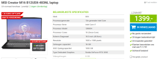 MSI Creator M16 B12UDX-483NL laptop voor €1399 bij Megekko