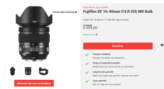 Fujifilm XF-mount Standaardlens 16-80 mm F4 R OIS WR voor €499 bij Digimaxx