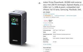 Anker Prime 20,000mAh Power Bank (200W) voor €84,99 bij Amazon
